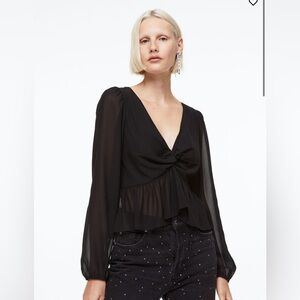 H&M Black Balloon Long Sleeved Peplum Semi Sheer Blouse‎ size Medium